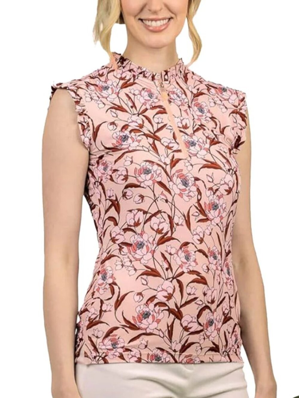 Pink beige floral kastel denmark tank top size large